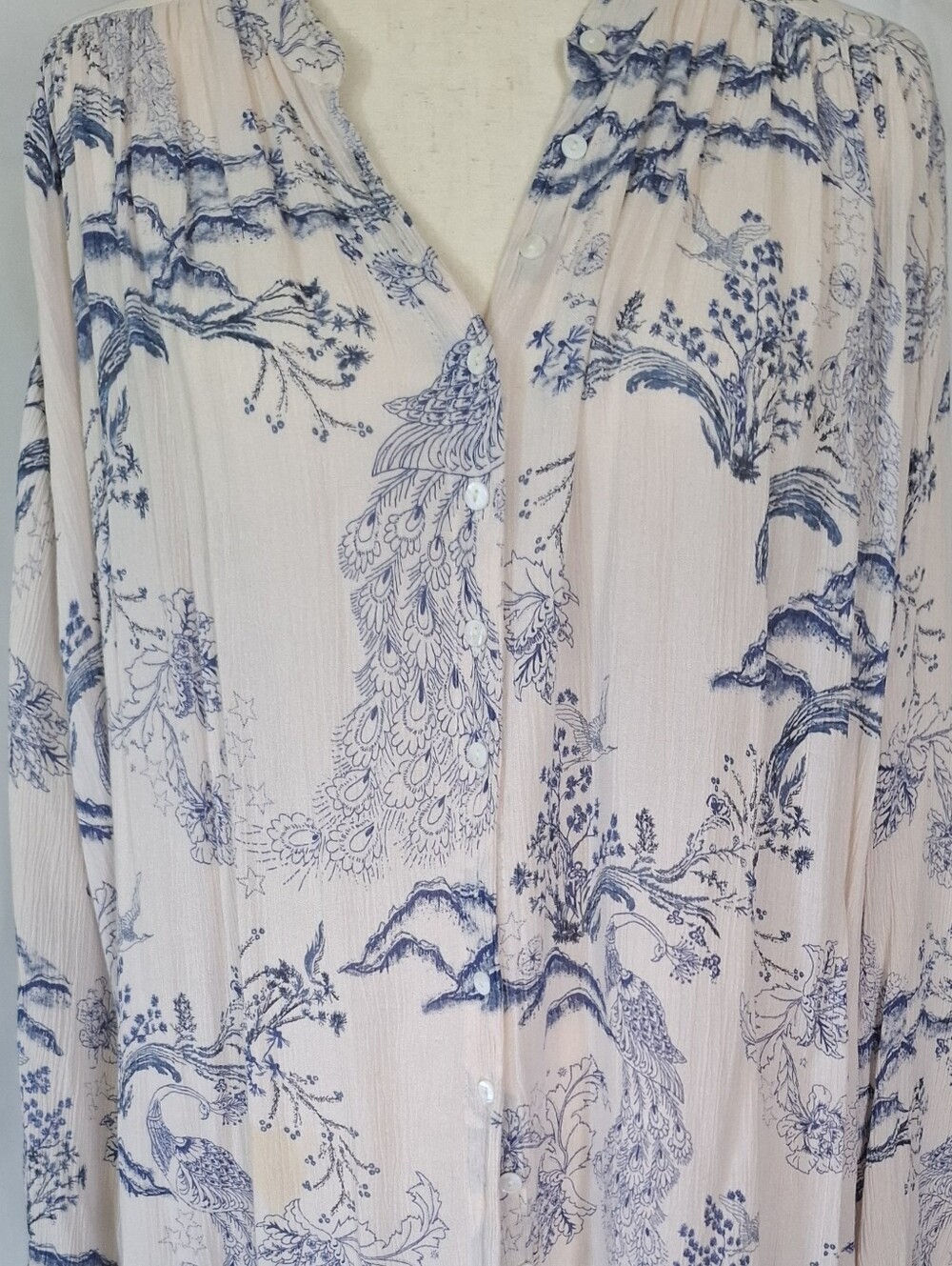 Free People Cream Tunic with Navy Botanical Print